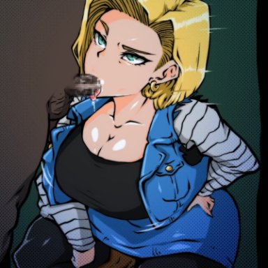 dragon ball, dragon ball z, android 18, hman, 1boy, 1boy1girl, 1girls, android, android girl, blonde hair, blowjob, bubble, cheating, clothed sex, dark-skinned male