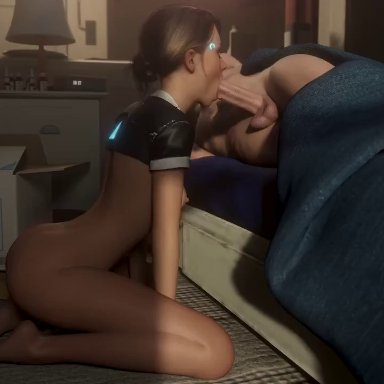 detroit: become human, kara (detroit: become human), pewposterous, 1boy, 1girls, 1robot, android, bed, bedroom, bedroom setting, bedroom sex, blowjob, deep blowjob, female moaning, female on male