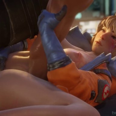 apex legends, wattson (apex legends), dzooworks, big breasts, blonde hair, blue eyes, large breasts, missionary, missionary position, missionary sex, partially clothed, pussy juice, pussy juice trail, rubbing clitoris, rubbing pussy