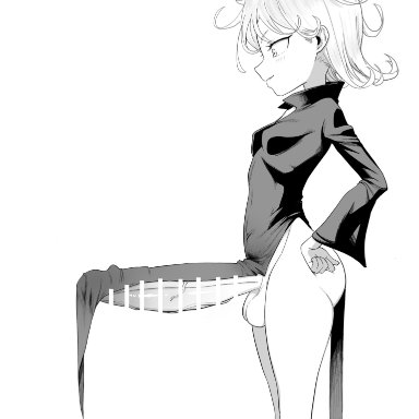 one-punch man, tatsumaki, puyo momo, 1futa, almost naked, ass, balls, big penis, black dress, bottomless, bottomless futanari, breasts, clothed, clothing, erect penis