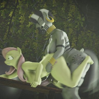friendship is magic, hasbro, my little pony, fluttershy (mlp), zecora (mlp), screwingwithsfm, 2futas, anal, anal sex, anthro, breasts, busty, closed eyes, doggy style, equine penis