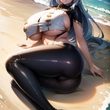 genshin impact, mihoyo, shenhe (genshin impact), stable diffusion, 1girls, curvaceous, curvy body, curvy female, curvy figure, huge breasts, latex, seductive look, ai generated, highres