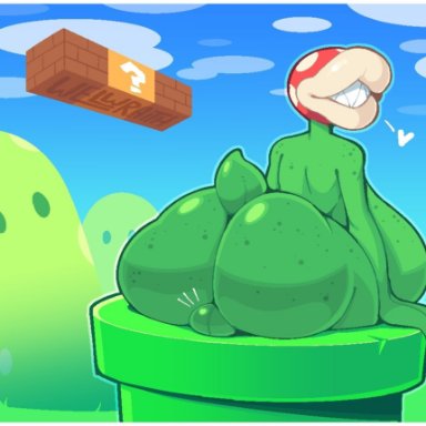 mario (series), super mario bros., piranha plant, welwraith, 1futa, anthro, back, back view, backsack, balls, big ass, big breasts, breasts, from behind, futa only