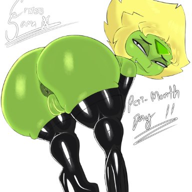 steven universe, gem (species), peridot (steven universe), cross samax, 1girls, anus, armwear, ass, bent over, big ass, blonde hair, bubble butt, dat ass, dumptruck ass, fat ass