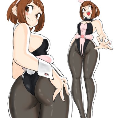 my hero academia, ochako uraraka, toshinoshin00, ass, bunnysuit, hero outfit (mha), hourglass figure, long legs