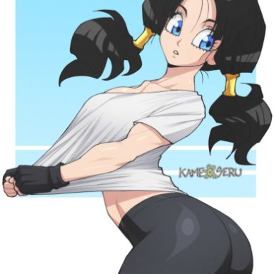 dragon ball, dragon ball z, videl, kamekuzu, kameseru, 1girls, ass, big ass, big butt, bubble ass, bubble butt, fat ass, fat butt, short shorts, thick ass