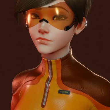 overwatch, tracer, vulpeculy, 1girls, clothed, clothing, cum, cum in mouth, cum on face, cumshot, facial, female, female focus, female only, latex