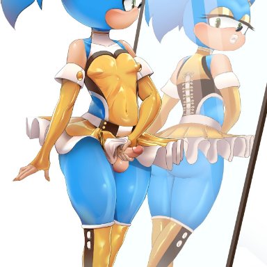 sega, sonic (series), sonic the hedgehog (series), mobian (species), sonic the hedgehog, picturd, accessory, anthro, armwear, ass, balls, blue body, blue fur, blue hair, boots