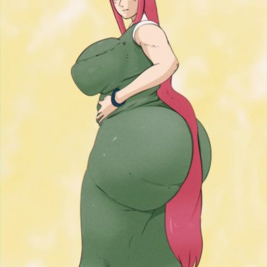 naruto, naruto (series), naruto shippuden, uzumaki kushina, nimebooty, 1girls, ass bigger than head, ass in dress, back view, big ass, big breasts, bottom heavy, breasts, clothed, dress