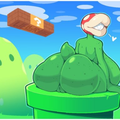 mario (series), super mario bros., piranha plant, welwraith, 1girls, anthro, back, back view, backpussy, big ass, big breasts, breasts, female, female only, from behind