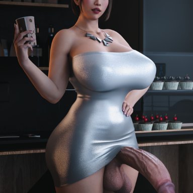 ryuu ga gotoku, saeko mukouda, stevencarson, 1futa, asian, asian futanari, casual exposure, casual nudity, coffee, coffee cup, coffee shop, curvaceous, dress, dress lift, futa only