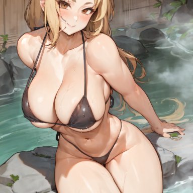 naruto, naruto (series), naruto shippuden, tsunade, amiral ai, 1girls, bikini, black bikini, blonde hair, breasts, female, huge breasts, light-skinned female, light skin, long hair