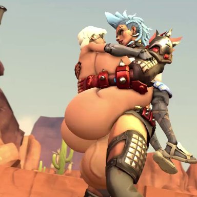 overwatch, overwatch 2, ana amari, junker queen, heisenburger52, balls, belly, belly expansion, big ass, big balls, big breasts, big penis, bouncing ass, bouncing balls, bouncing breasts