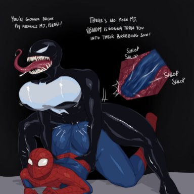 spider-man (series), mary jane watson, peter parker, she-venom, spider-man, venom, femboycarti, 1boy, 1futa, all fours, anal, anal sex, balls, big penis, bodysuit