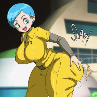 dragon ball, dragon ball super, dragon ball super super hero, bulma briefs, joaoppereiraus, 1girls, ass, ass slap, big ass, big breasts, blue eyes, blue hair, bottom heavy, breasts, bubble butt