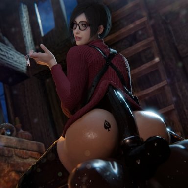 blacked, capcom, resident evil, resident evil 4, resident evil 4 remake, ada wong, stickybuns, 1boy, 1girls, asian, asian female, ass, big ass, big penis, black hair