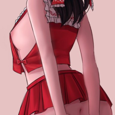 touhou, reimu hakurei, silentlumi, 1futa, anus, areola, areola slip, ass, back, back view, balls, ballsack, black hair, bottomless, breasts