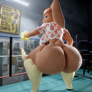 pokemon, lopunny, pok&#233;mon (species), snips456fur, 1girls, anthro, anthro focus, anthro only, ass bigger than head, ass clapping, big ass, big breasts, big ears, black eyes, boxing ring