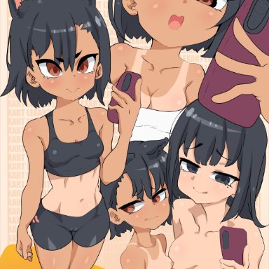 please don't bully me, nagatoro, hayase nagatoro, misaki nagatoro, lexart thighzzzz, 2girls, areolae, big breasts, black hair, breasts, brown eyes, cameltoe, clothed, clothing, female, female focus