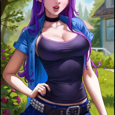 stardew valley, abigail (stardew valley), aroma sensei, 1girls, big breasts, breasts, busty, curvaceous, curvy, curvy figure, eyebrows, eyelashes, eyes, female, female focus