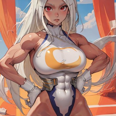 my hero academia, miruko, rumi usagiyama, stable diffusion, 1girls, bunny ears, bunny girl, curvaceous, curvy, curvy female, curvy figure, fit female, legwear, leotard, long hair