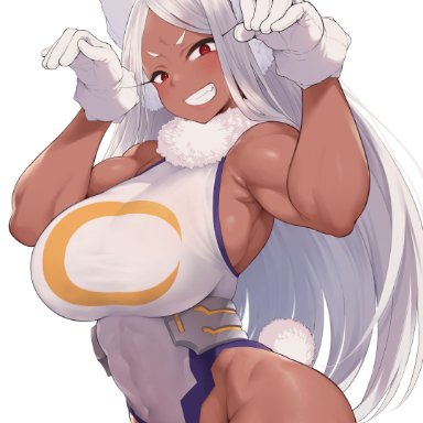 my hero academia, miruko, rumi usagiyama, yomomirin, 1girls, breasts, brown skin, dark-skinned female, dark skin, female, fit, fit female, hero outfit (mha), hips, huge breasts