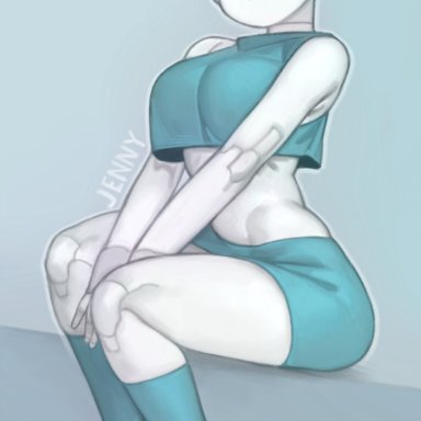 my life as a teenage robot, nickelodeon, jenny wakeman, xj-9, kelvin hiu, 1girls, blue hair, breasts, crop top, female, joints, kneesocks, large breasts, robot, robot girl