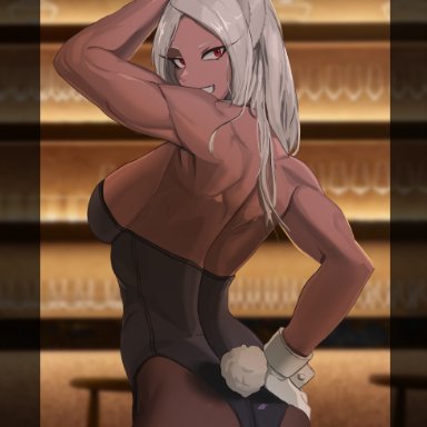 boku no hero academia, my hero academia, miruko, rumi usagiyama, soolee040995, 1girls, animal ears, arm up, ass, back, bar (place), bare shoulders, breasts, bunnysuit, clothing cutout