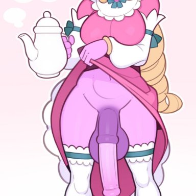 cafe cuties series, league of legends, riot games, cafe cutie soraka, soraka, splashbrush, 1futa, balls, big breasts, big penis, blonde hair, blushing at viewer, bottomless, breasts, clothed