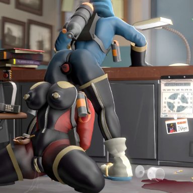 team fortress, team fortress 2, valve, pyro, pyro (team fortress 2), raincoatpyro, 1boy, 1girls, anal insertion, anal sex, bitch, blu body, blu rubber, blu rubber suit, buttplug