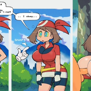 nintendo, pokemon, pokemon rse, may (pokemon), stealth brock, big breasts, huge breasts, hypnosis, instant loss, male/female, mind control, paizuri