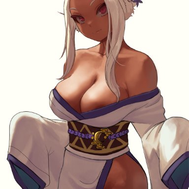 my hero academia, miruko, rumi usagiyama, zefra bleu, 1girls, animal ears, areola, areola slip, bare shoulders, breasts, bunny ears, cleavage, closed mouth, collarbone, dark-skinned female