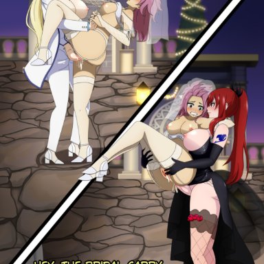 fairy tail, erza scarlet, lucy heartfilia, natsu dragneel, natsumi dragneel, booboing, 1girls, 2futas, anal, anal sex, areolae, ass, balls, big ass, big breasts