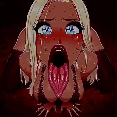 brittany (fellatrix), fellatrix, mistress stella, stickyspoodge, :&gt;=, begging, begging for cum, bimbo, black penis, blonde hair, blowjob, blue eyes, crying with eyes open, cum in mouth, cum on face