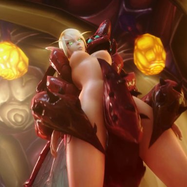 world of warcraft, alori, blood elf, silithid, noname55, 1boy, 1girls, blonde hair, elf, feral on female, feral penetrating, from behind, green eyes, hands behind back, insects