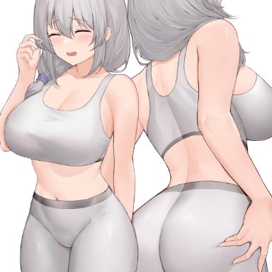 uzaki-chan wa asobitai!, uzaki tsuki, uka (315302627), 1girls, ass, ass shot, ass support, back, back view, big ass, big breasts, blush, bottomwear, breasts, closed eyes