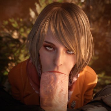 resident evil, resident evil 4, resident evil 4 remake, ashley graham, ashley graham (ella freya), leon scott kennedy, fugtrup, thickhoney, 1boy1girl, blonde female, blonde hair, blowjob, blowjob face, fellatio, huge cock