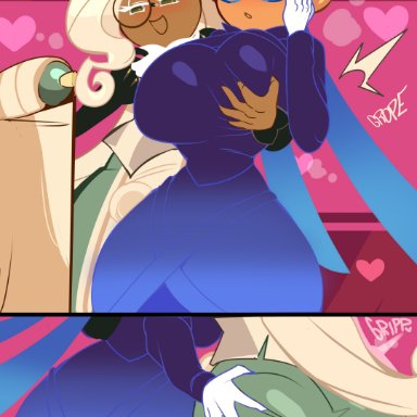 cookie run, blueberry pie cookie, eclair cookie, captain kirb, 1boy, ass, ass grab, ass in dress, big ass, big breasts, blonde hair, breast grab, breasts, bubble butt, busty