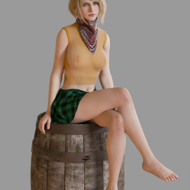 capcom, resident evil, resident evil 4, resident evil 4 remake, ashley graham, ashley graham (ella freya), quinadren, areolae, big breasts, blonde hair, blue eyes, breasts, busty, female, female focus