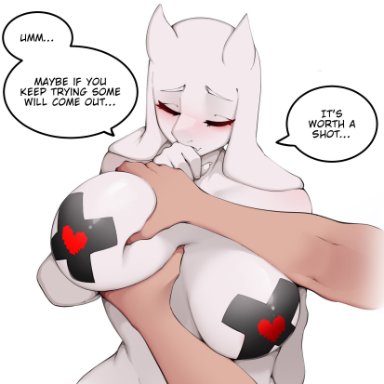 undertale, toriel, luxurias, 1boy, 1girls, anthro, big breasts, blush, breast grab, breast squeeze, caprine, closed eyes, female, female focus, floppy ears