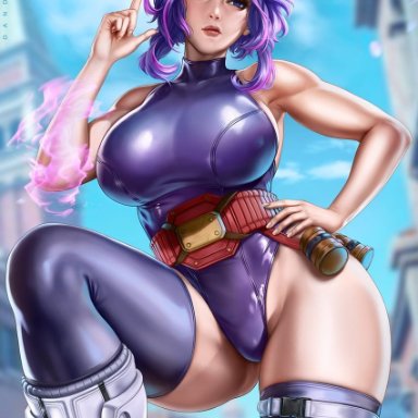 boku no hero academia, my hero academia, lady nagant, dandon fuga, boots, breasts, female, female focus, female only, large breasts, leotard, multicolored hair, muscular, muscular female, pink hair