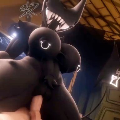 bendy and the ink machine, beast darling (cally3d), bendy the dancing demon, skxx elliot, athletic female, balls, beast darling (dreams come true), big breasts, breasts, demon, demon girl, dreams come true, duo, female, female focus