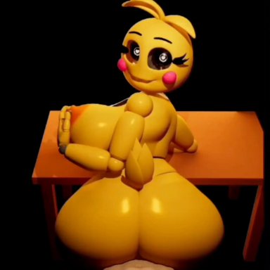 five nights at freddy's, five nights at freddy's 2, toy chica (fnaf), toy chica (love taste), hypermega, 1girls, anal, anal sex, animatronic, ass, ass jiggle, bib, big areola, big ass, big breasts