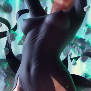 blizzard entertainment, one-punch man, overwatch, overwatch 2, kiriko (overwatch), tatsumaki, tatsumaki (cosplay), forceballfx, 1girls, big breasts, black dress, blizzard, clothed, clothing, cosplay