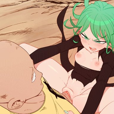 one-punch man, saitama, tatsumaki, masterploxy, mrploxykun, black dress, breasts, clothed sex, dress, expressionless, green hair, nipples, penis, pussy, sex