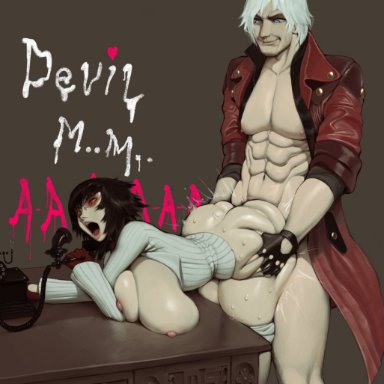 devil may cry, devil may cry 4, dante, lady (devil may cry), lewdcactus, namespace, abs, against table, ambiguous penetration, big ass, big breasts, big butt, doggy style, doggy style position, doggystyle