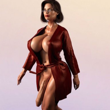 serge3dx, 1futa, areolae, balls, big balls, big breasts, big penis, breasts, foreskin, futa only, futanari, glasses, huge breasts, huge cock, light-skinned futanari