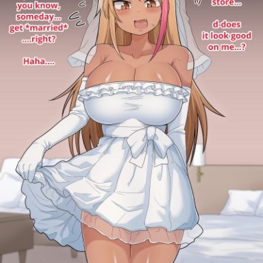 dakkoku jiro, 1futa, big breasts, blonde hair, breasts, clothed, clothing, costume, dark-skinned futanari, dark skin, dress, female, fully clothed, futa only, futanari