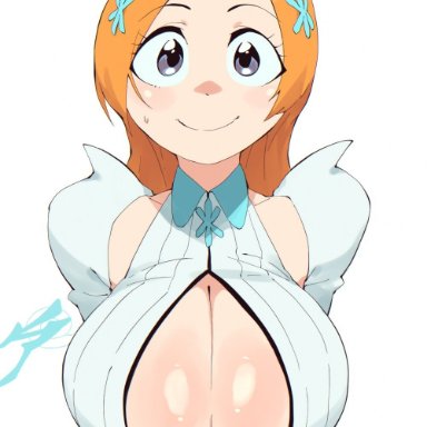 bleach, inoue orihime, aetherion art, 1girls, belly, belly button, big breasts, boob window, breasts, cleavage, crop top, dress, female, female only, front view