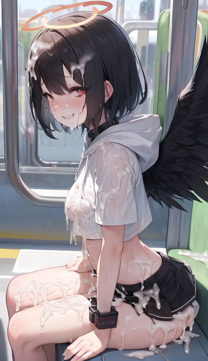 Rule 34 XYZ / after sex, black hair, black wings, collar, cum